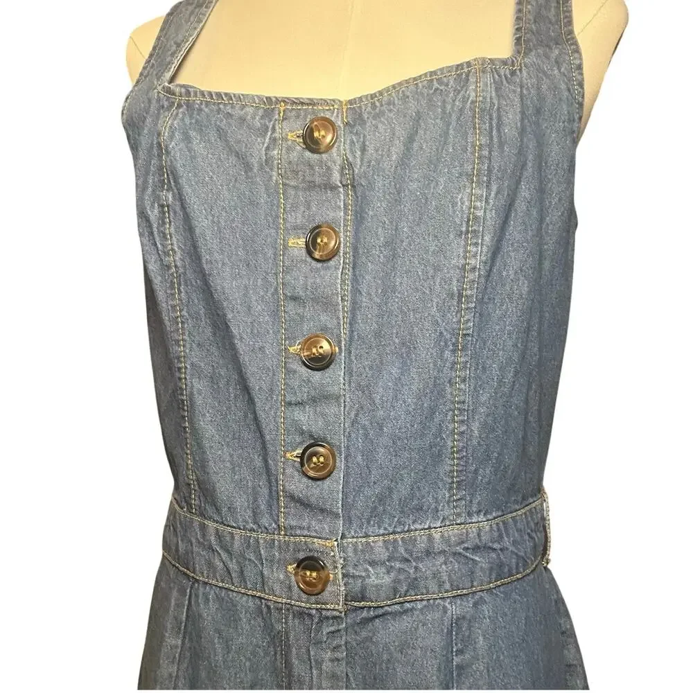 Sincerely Jules Denim Jumpsuit Blue L Wide Leg Button Front Y2K - Picture 6 of 16